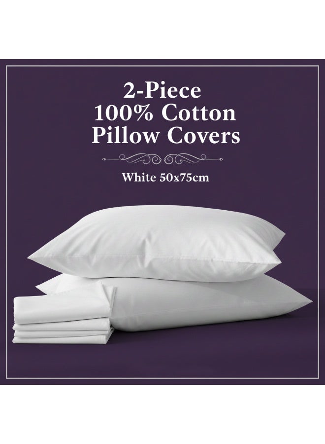 إي وورلد طقم غطاء وسادة 2 قطعة من القطن 100٪ | أبيض سادة | جودة فندقية وراحة عالية | 50×75 سم، 180 TC - Image 2